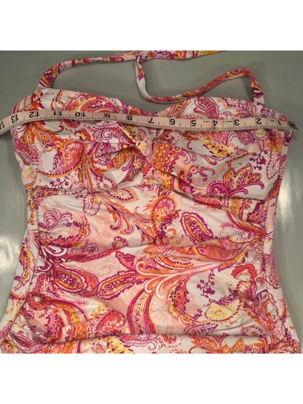 Lauren Ralph Lauren Paisley Bandeau One Piece Womens Swimsuit Ruched Padded Cups - Picture 7 of 16